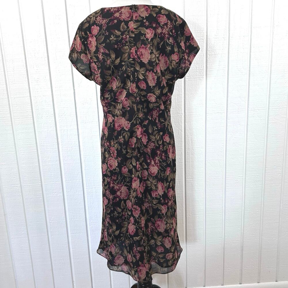 Evan Picone Floral Ruffle Front Midi Dress Romantic Feminine Size 14 - Picture 7 of 8